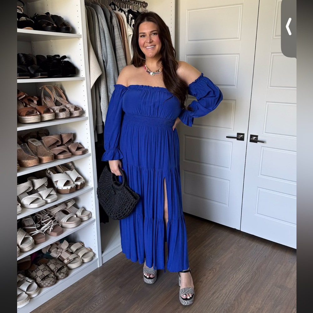 ZESICA Off Shoulder Smocked Flowy A Line Maxi Dress - Picture 2 of 8